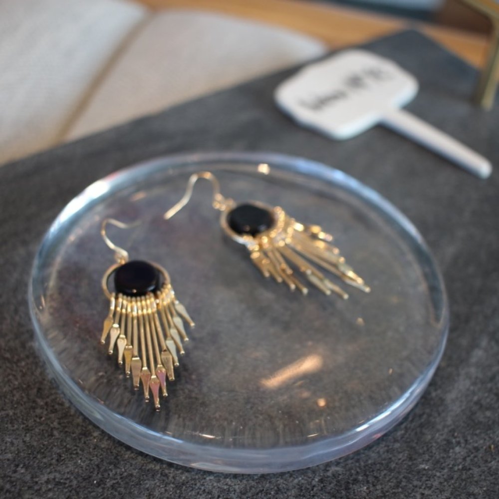 New Black Round Metal Tassel Drop Earrings jewelry - Picture 7 of 8